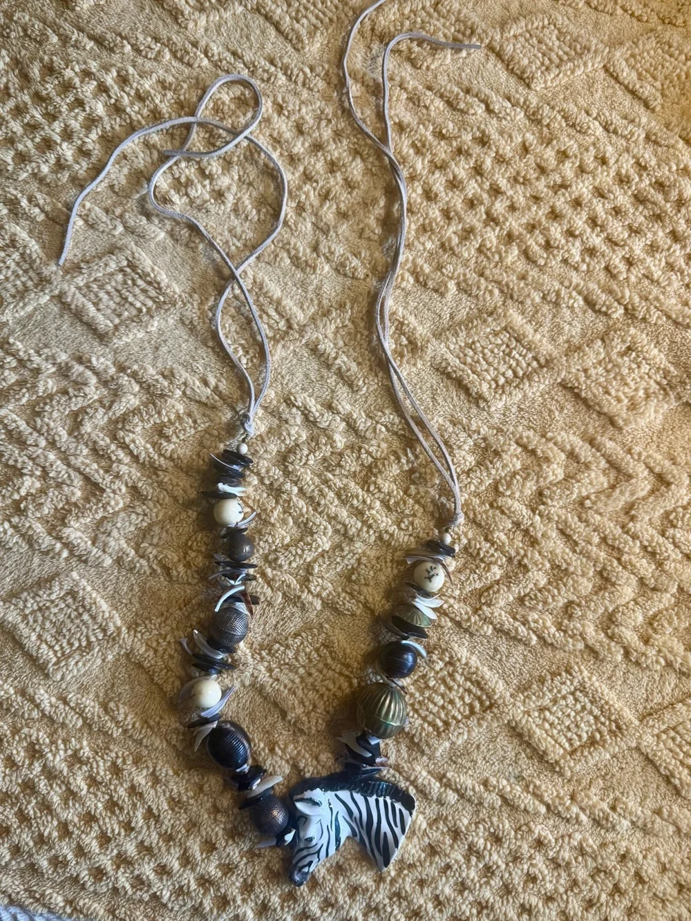 Vtg 80s Ceramic Zebra Beaded Statement Belt Or Necklace Art To Wear Tribal Suede